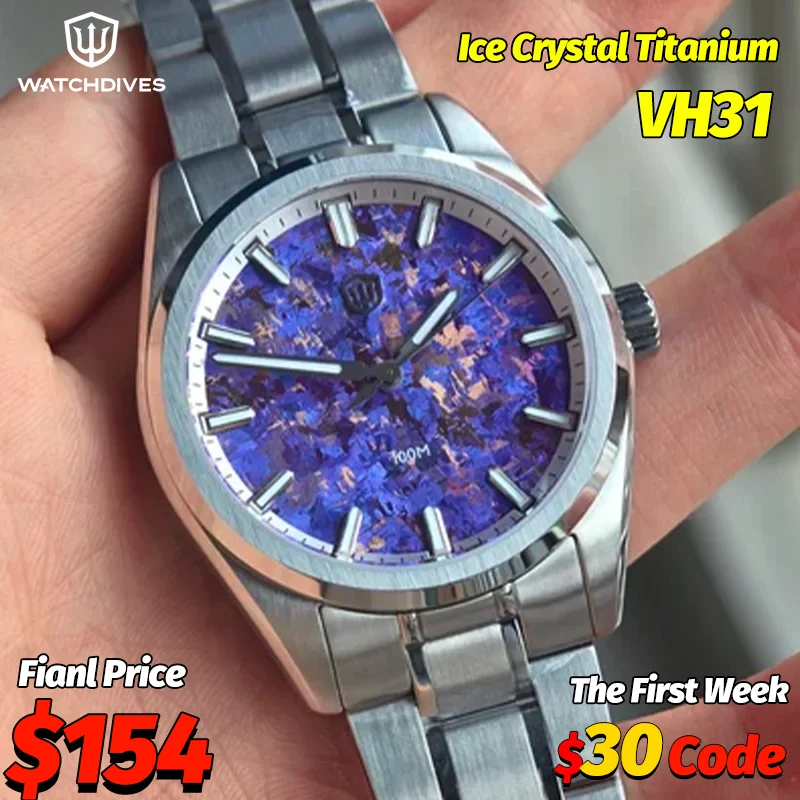 

Мужские часы Watchdives WD0003C класса люкс, кварцевые, 38 мм, с титановым корпусом, сапфировым стеклом, водонепроницаемые до 100 м, из нержавеющей стали