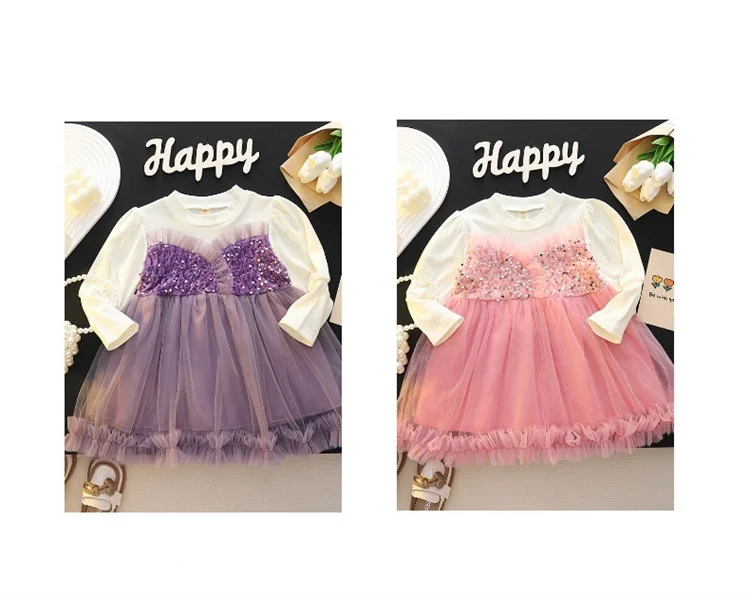 Kleider für Kinder Mädchen Baumwolle Langarm Pailletten Spitze Prinzessin Kinder Kleider Frühling Elegante Geburtstag Kleidung Show Kostüm – Detail 3