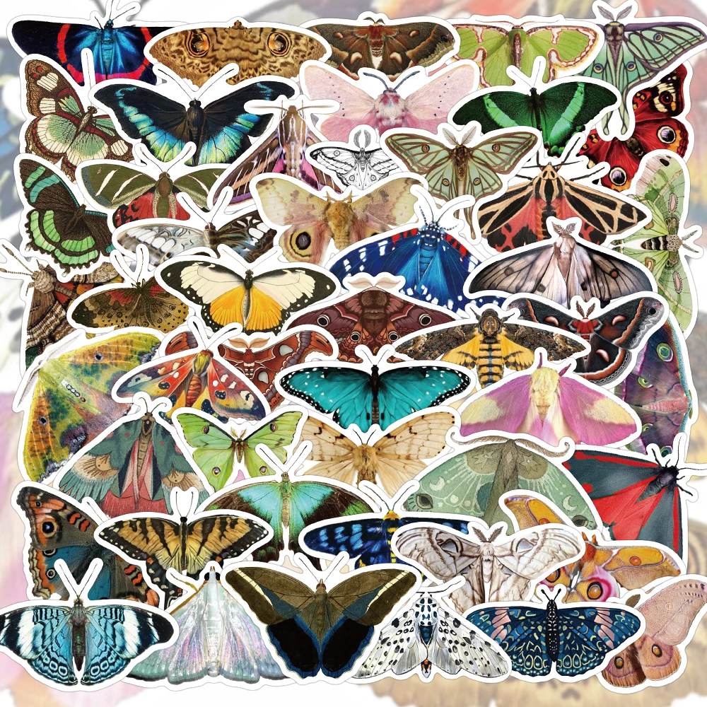50PCS Beautiful Cartoon Retro Moth Graffiti Sticker Scrapbooking Collage Material Phone Guitar Skateboard Fun Decorative Sticker