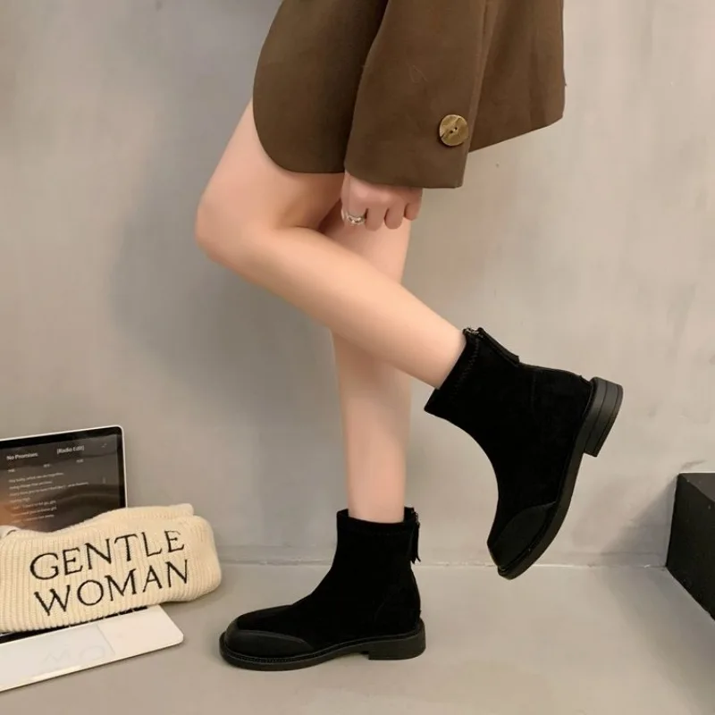 

Short Shoes for Woman Black Women's Ankle Boots Sock Footwear Combat Booties Very High Heels Suede Punk Style Heeled Autumn Boot