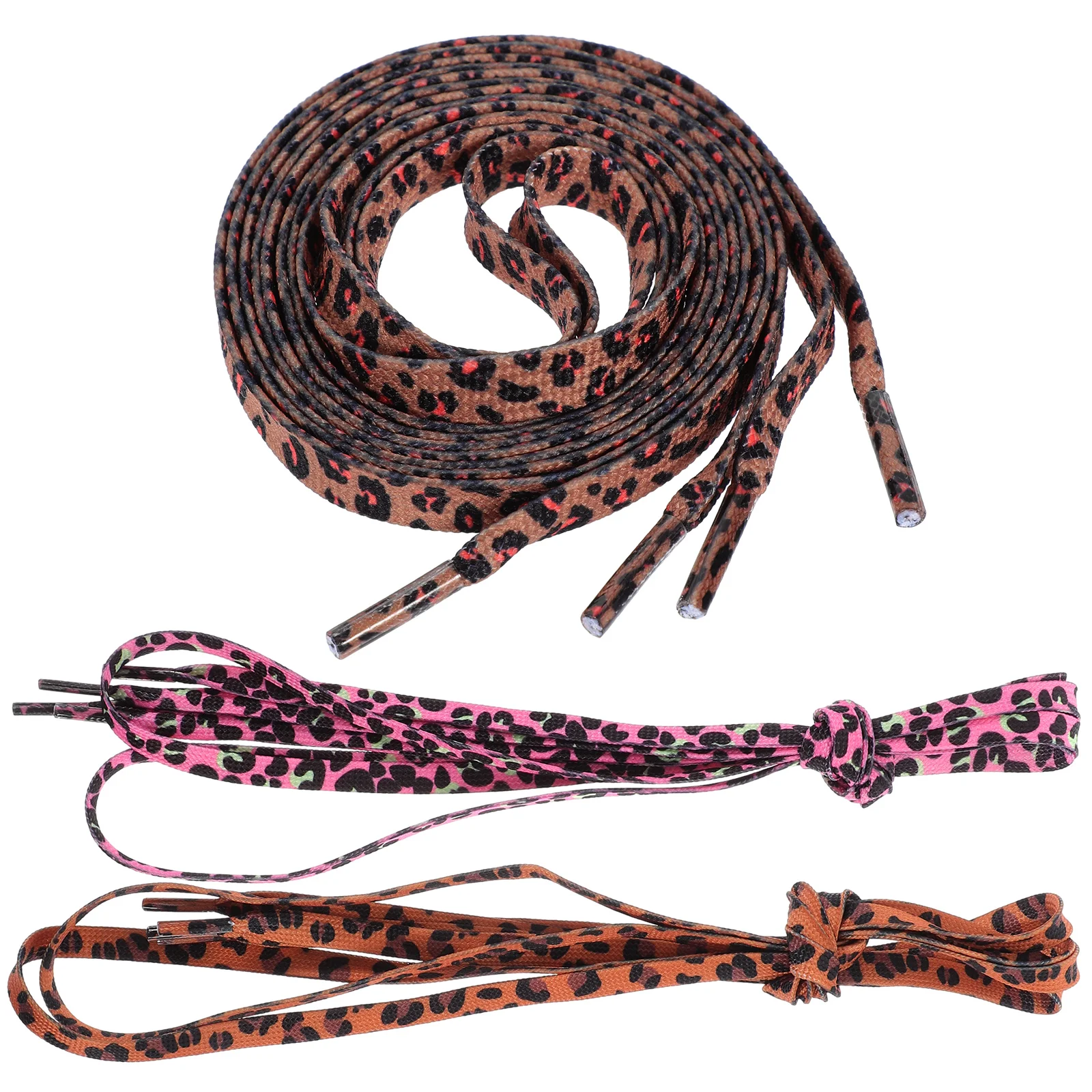 3 Pairs Shoelace Laces for Sneakers Leopard Print Shoelaces Polyester Flat Decorative