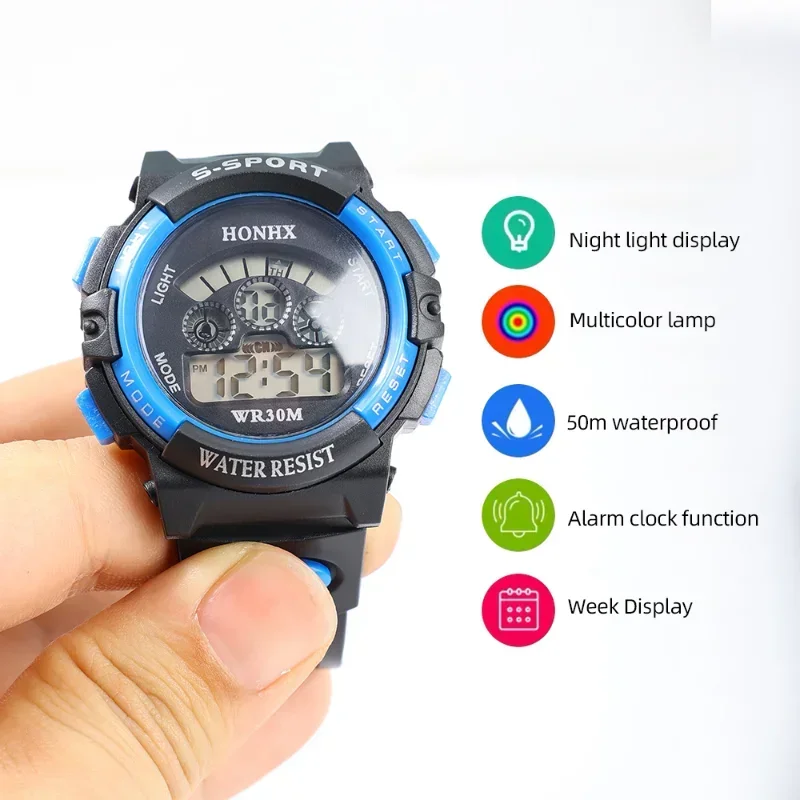 Children's Electronic Watches Seven Colors Luminous Life Waterproof Multi-function Luminous Alarm Clocks Watch for Boys Girls