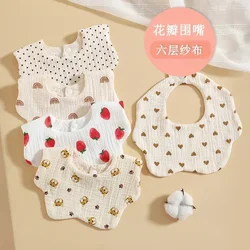 Cute U-type Baby Bibs Embroidery Lace Cute Cartoon Animal Cotton Gauze Six Layers Soft Cotton Burp Cloth Feeding Baby Items