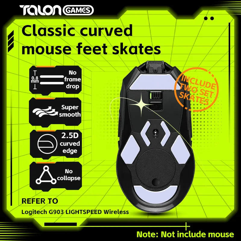 TALONGAMES-Patins de mouse borda curva personalizados cinza claro para logitech G903, substituição de pés leves, 2 conjuntos