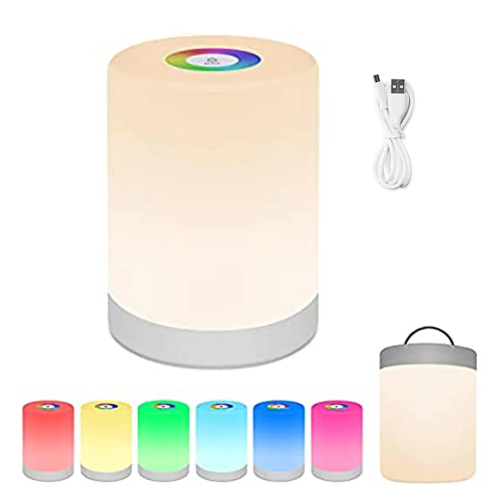 Touching Control Bedside Night Light USB Rechargeable Dimmable Table Lamp Color Change Night Light for Living Room Bedroom