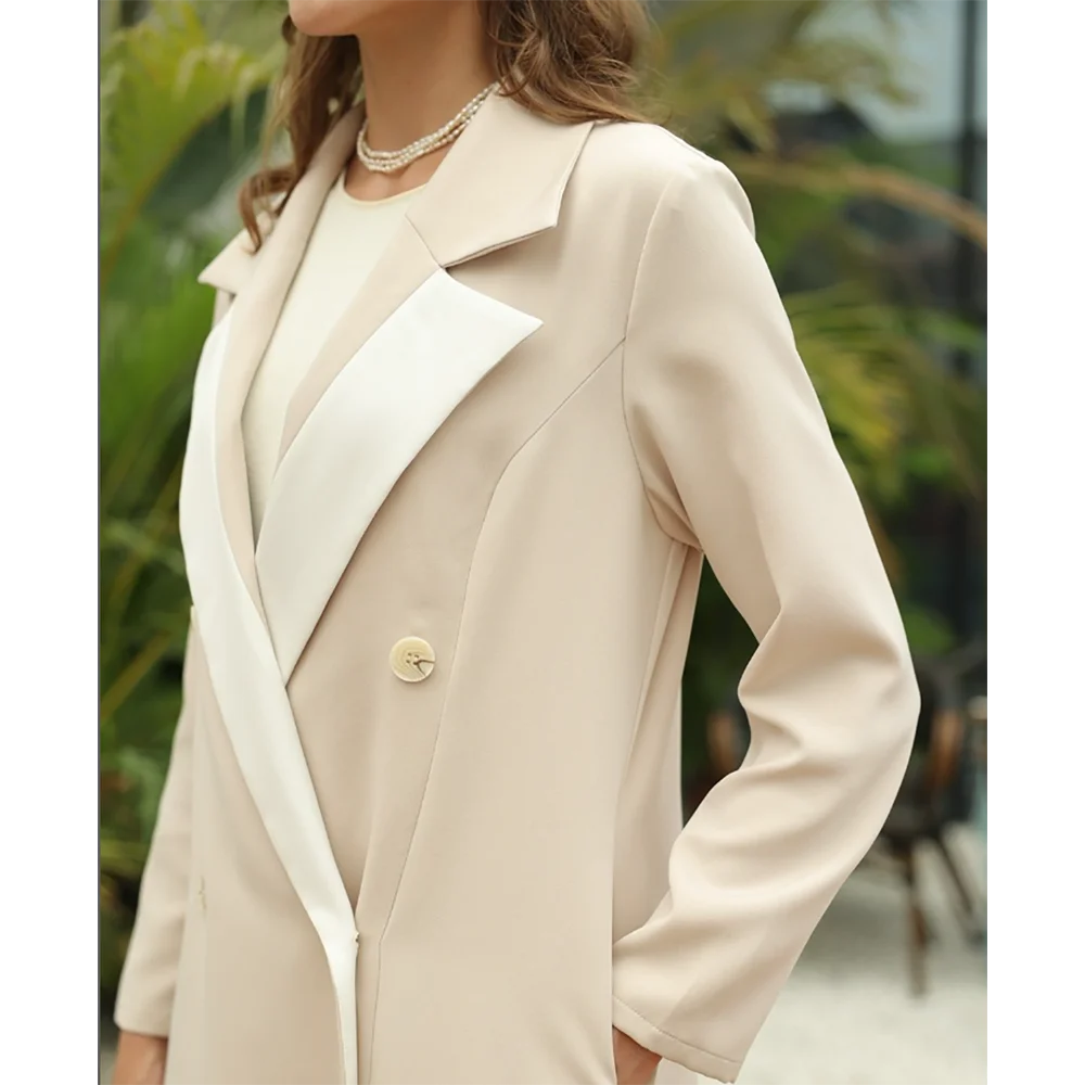 Elegant Light Color Women Long Jacket Double Breasted Female Daily Coat Formal Ankle Length Dress jaqueta feminina