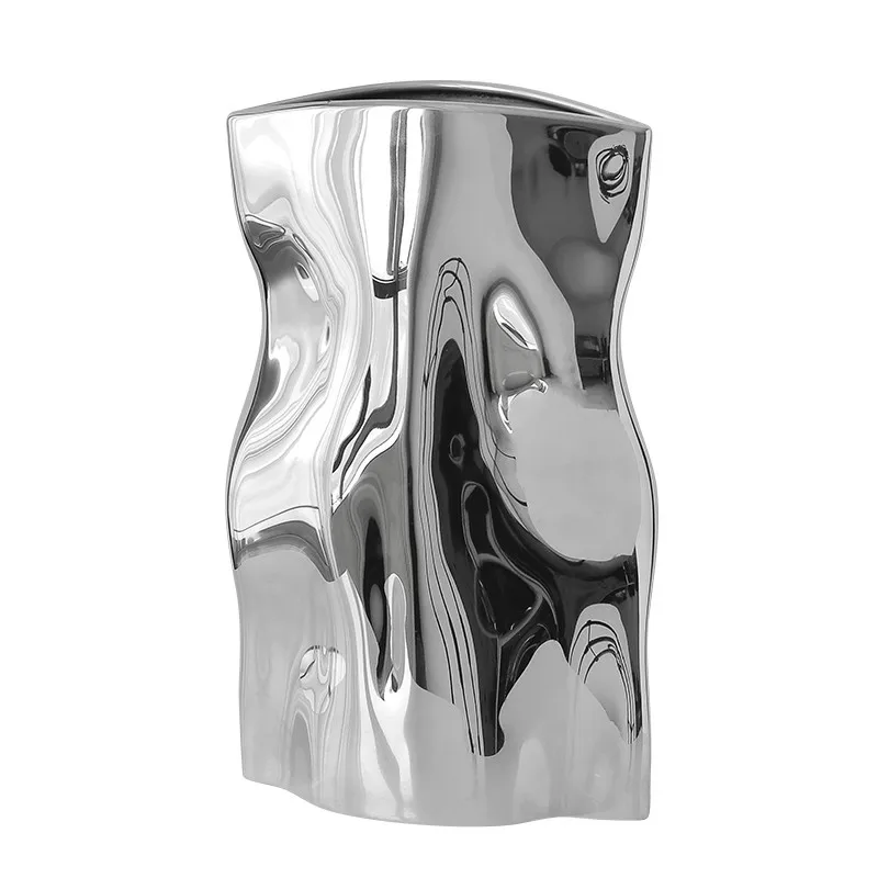 

PYH light luxury advanced sense electroplated silver ceramic vase ornament flower arrangement living room dining