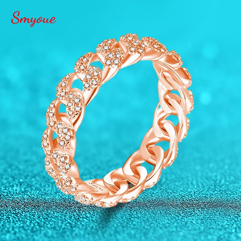 

Smyoue Moissanite Iced Out Cuban Link Rings Pure 925 Silver Bling Hip Hop Chain Ring for Women Men Couple Jewelry D Vvs1 Band