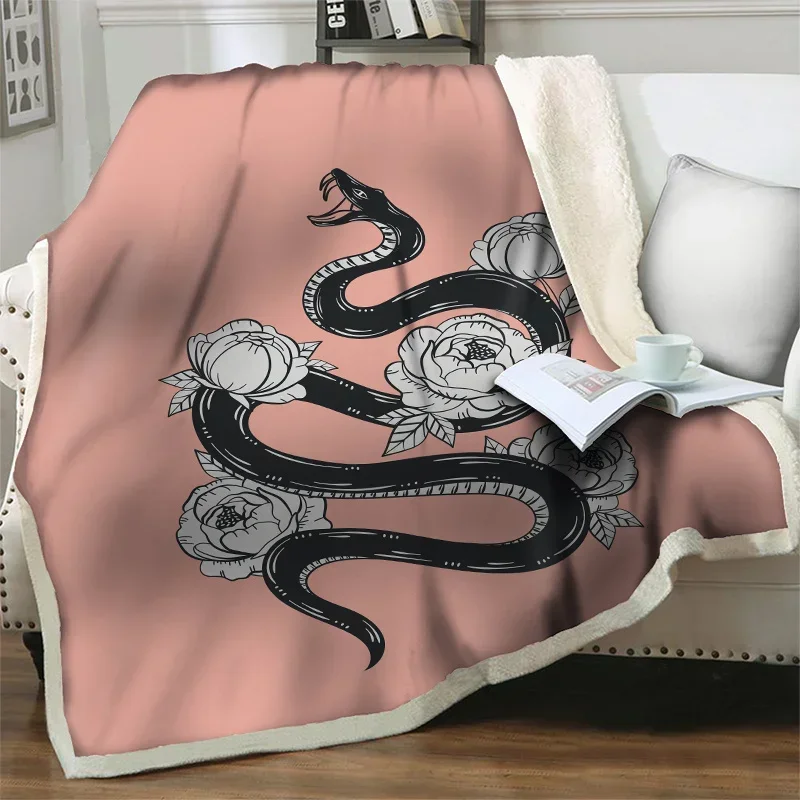 

3D Snake With Flower Pattern Sherpa Flannel Blanket Soft Warm Beds Sofa Cover Plush Throw Blankets Quilt Home Bedroom Decorative