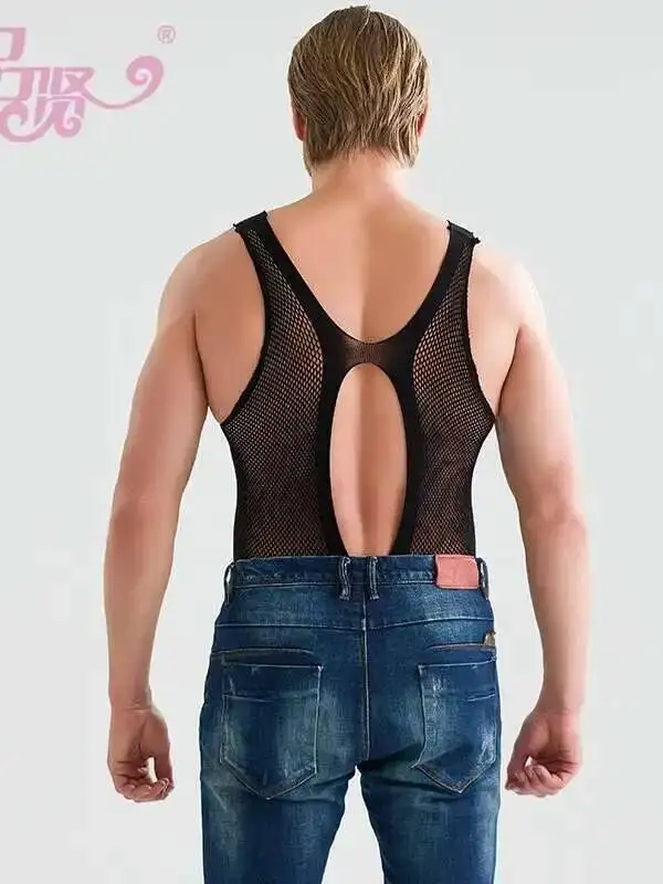 Roupas combinando exóticas sm mulheres corajosas pessoa colete de malha masculina com alças fishnet malha rendas regatas colete sexy topos 5niuw