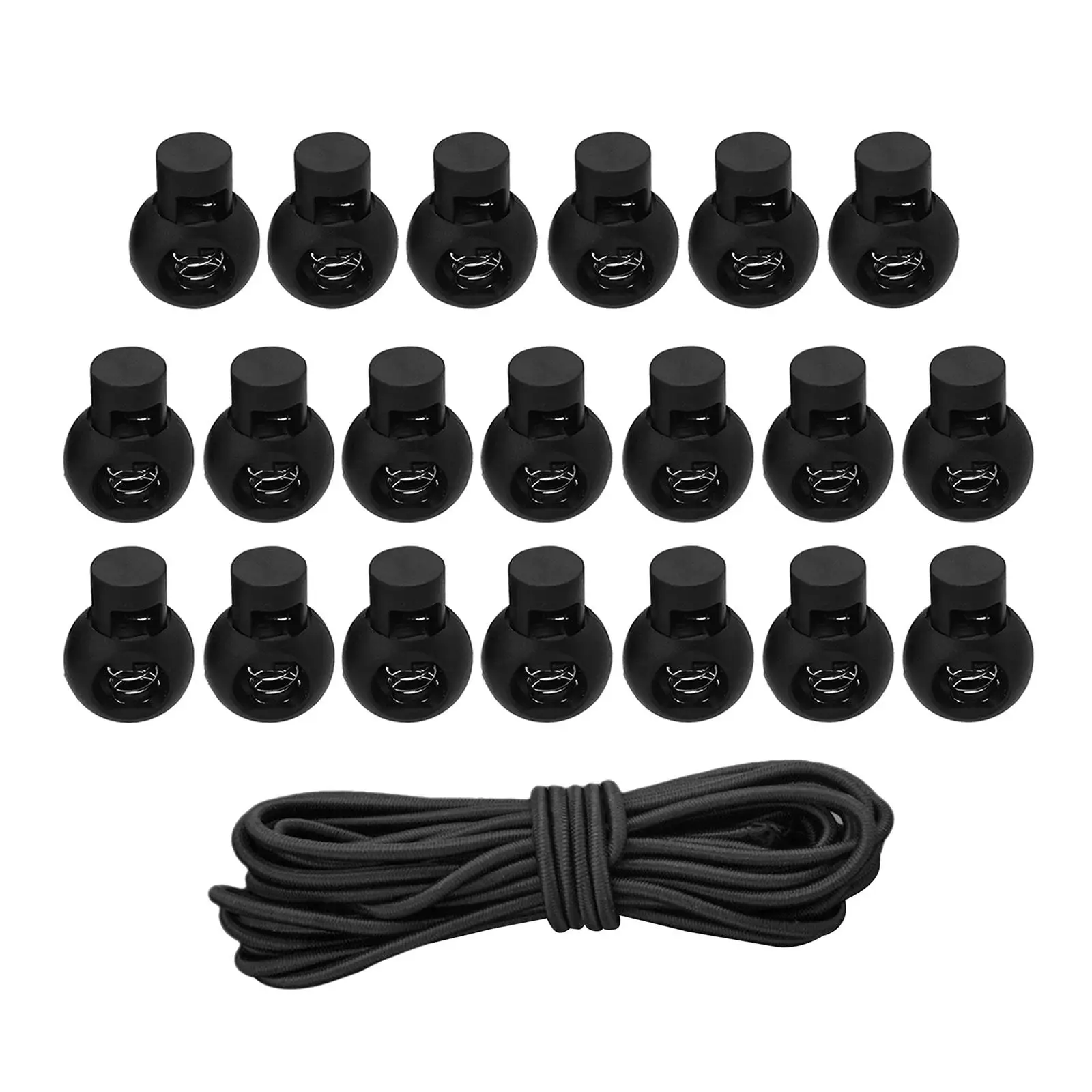 2-4pack 20pcs Plastic Cord Locks End Spring Loaded Slider + 3m Bungee Cord Style