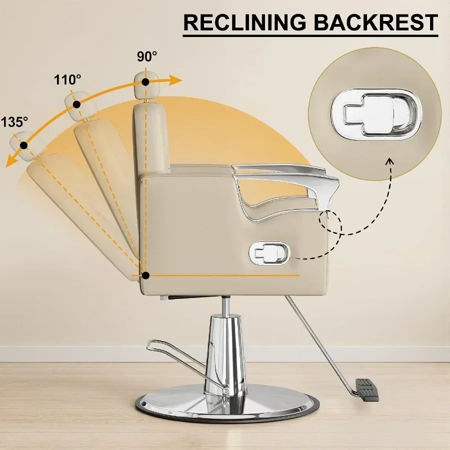 Barber Chair Reclining, Salon Chairs for Hair Stylist, Height Adjustable Salon Styling Chair, Heavy Duty Barber Chairs, 360 Swi - view 4