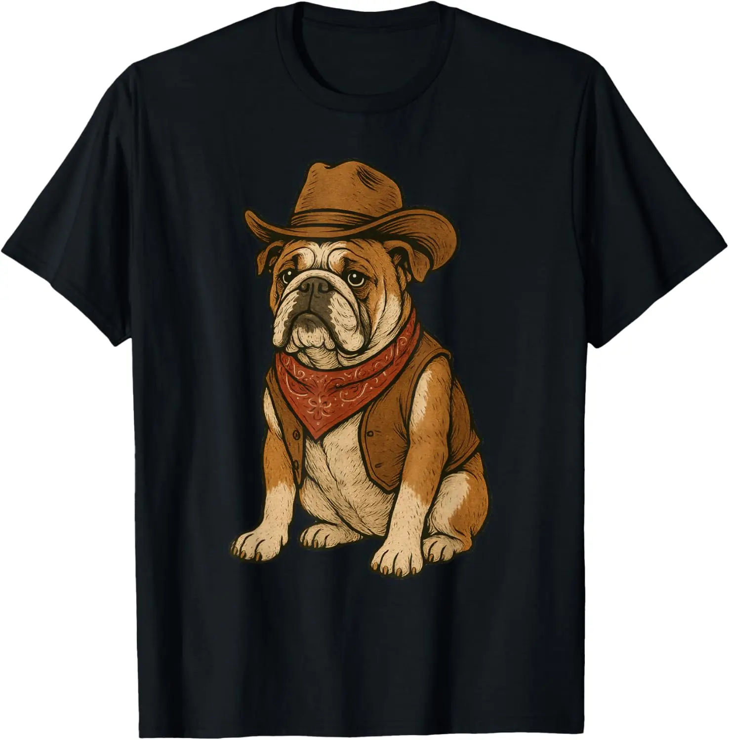 Bulldog Cowboy divertido Bulldog Inglés gráfico camiseta hombres pantalón corto casual manga algodón camiseta