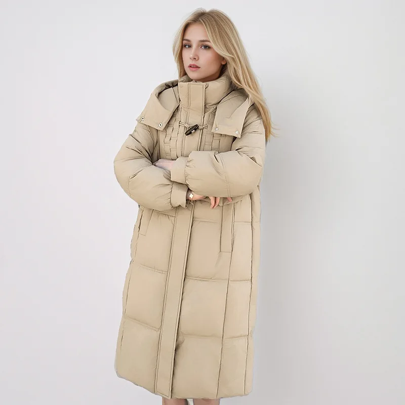 

Women's Hooded Thickened down Cotton-Padded Jacket Loose Mid-Length Bread Suit Winter Fashion Over-The-Knee Coat