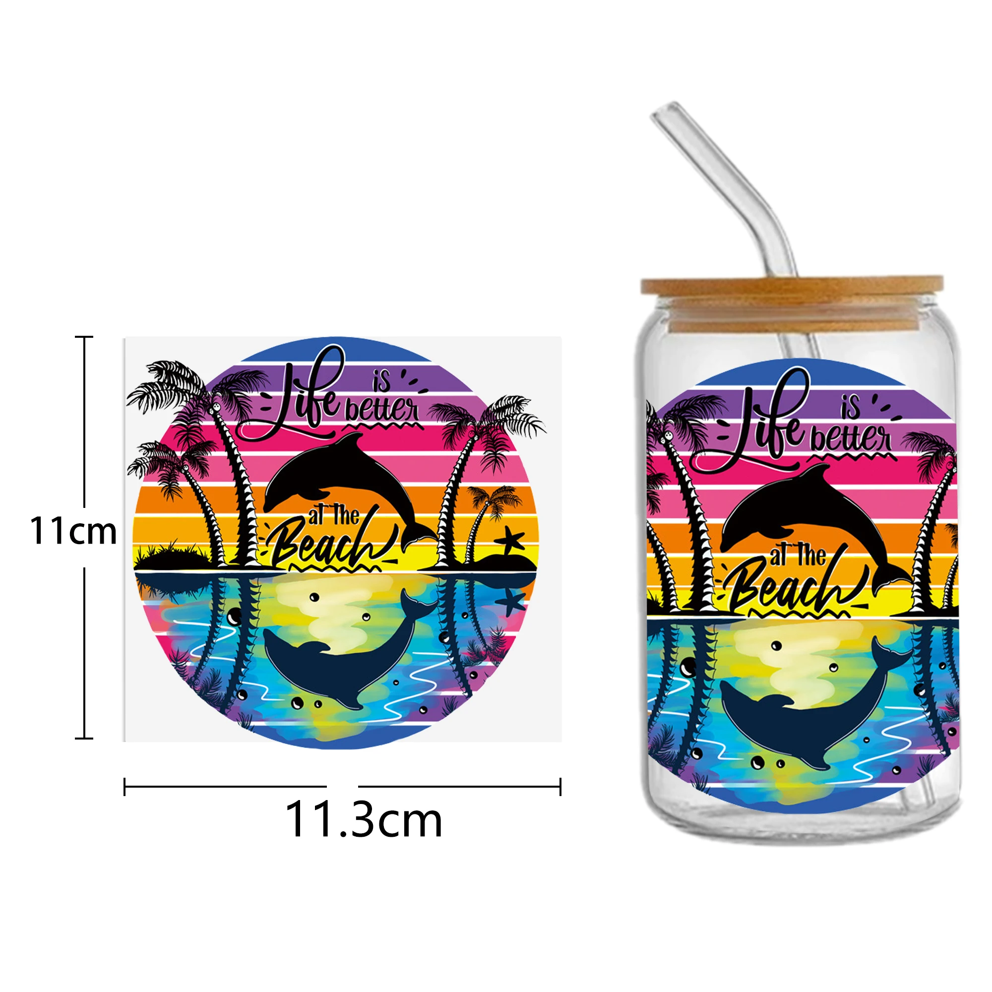 Strand Zee 16Oz Tumbler Sjabloon Dtf Sticker Cup Cool Personaliseren Uv Wrap Transfer Sticker Custom Label Diy Waterdicht