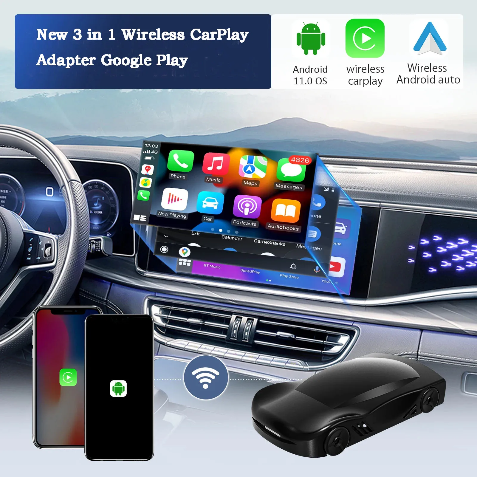 

Leranda C6SE Wireless CarPlay Adapter Mini Android Auto Car Play Ai Box 2GB 16GB Built-in YouTube Netflix Tiktok Plug &Play