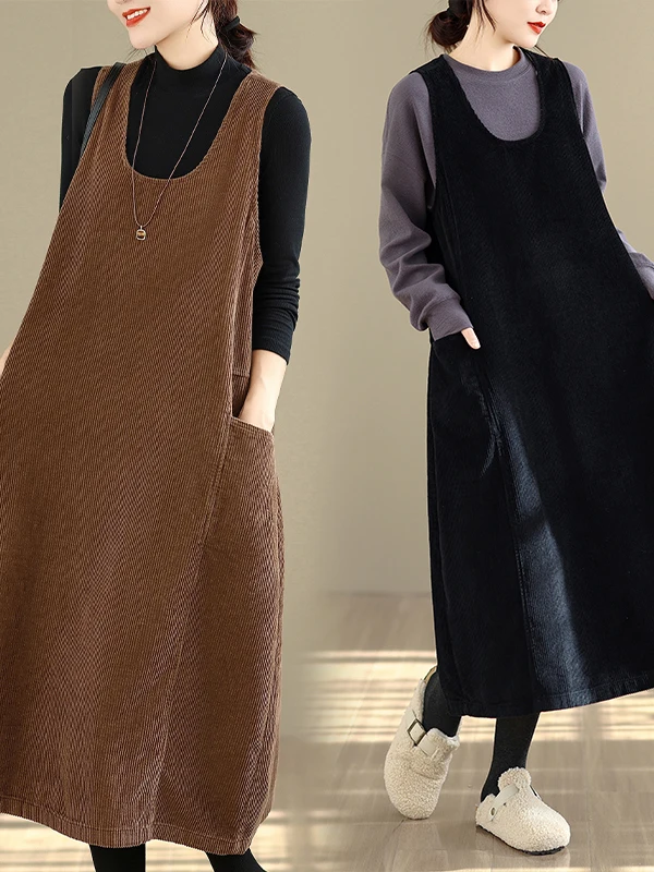 Loose Long Cotton Velvet Flower Bud Dress Women's Retro Style Embroidered mid Waist Design Daily Wear Comfortable Fit Dress