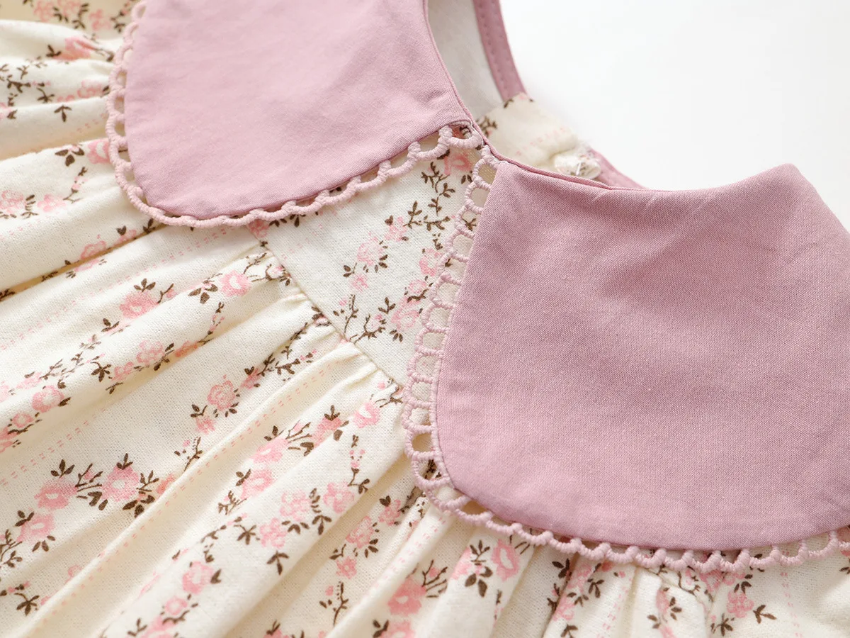 Children\'s Countryside Style Floral Long Sleeved Dress Autumn Baby\'s Fresh Little Collar Pure Cotton Princess Dress for Girls
