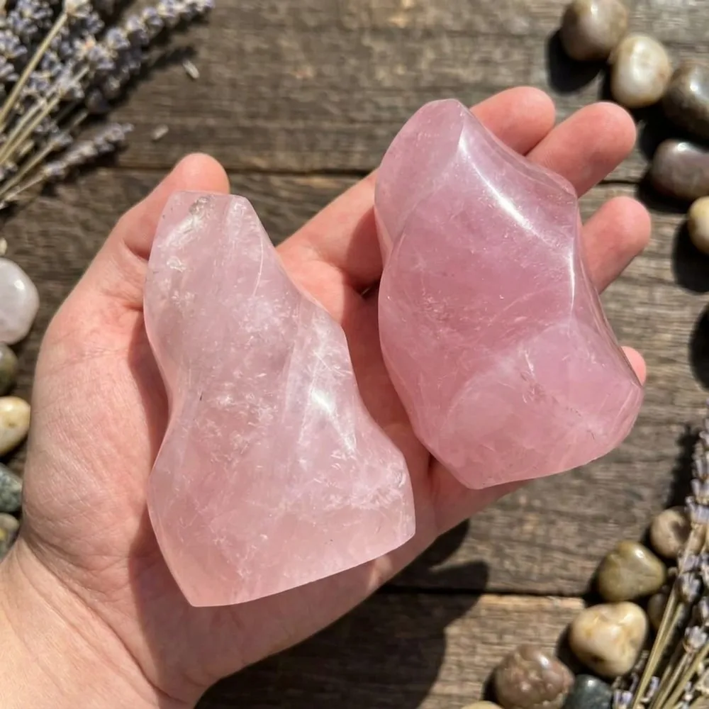 Natural Pink Quartz Crystal Flame Torch Handmade Stone Craft Spiritual Healing Gift for Home Decoration
