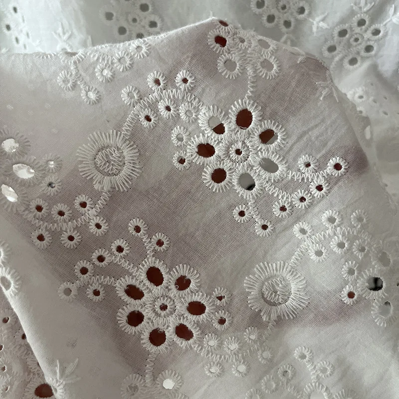 

Soft white cotton embroidery perforated fabric DIY sewing clothing shirt quilting fabric material curtain 130cm wide
