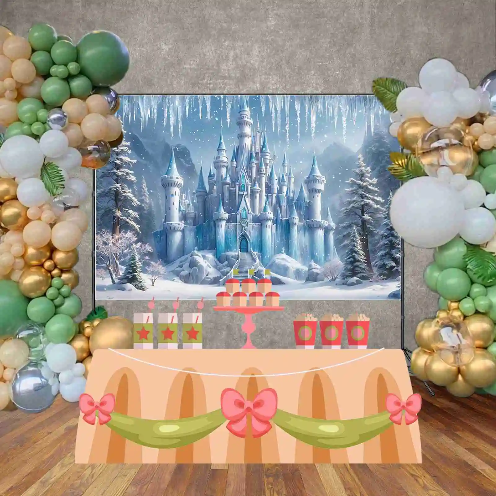 MOON.QG Frozen Birthday Photozone Background Girls Princess Castle Decoration Photocall Backdrop Photography Photo shoot Props