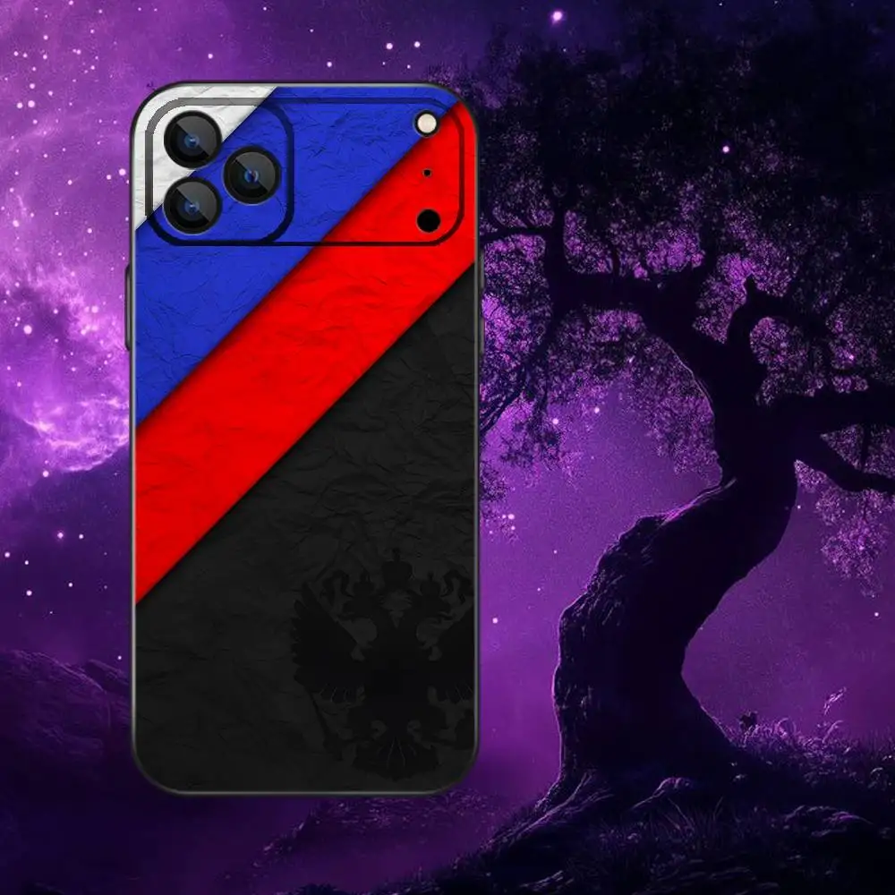 Etui na telefon z flagą Rosji dla iPhone'a 17, 16, 15, 14, 13, 12, Pro, Max, Plus, E, SE4, Air, Mini, czarne, miękkie etui.