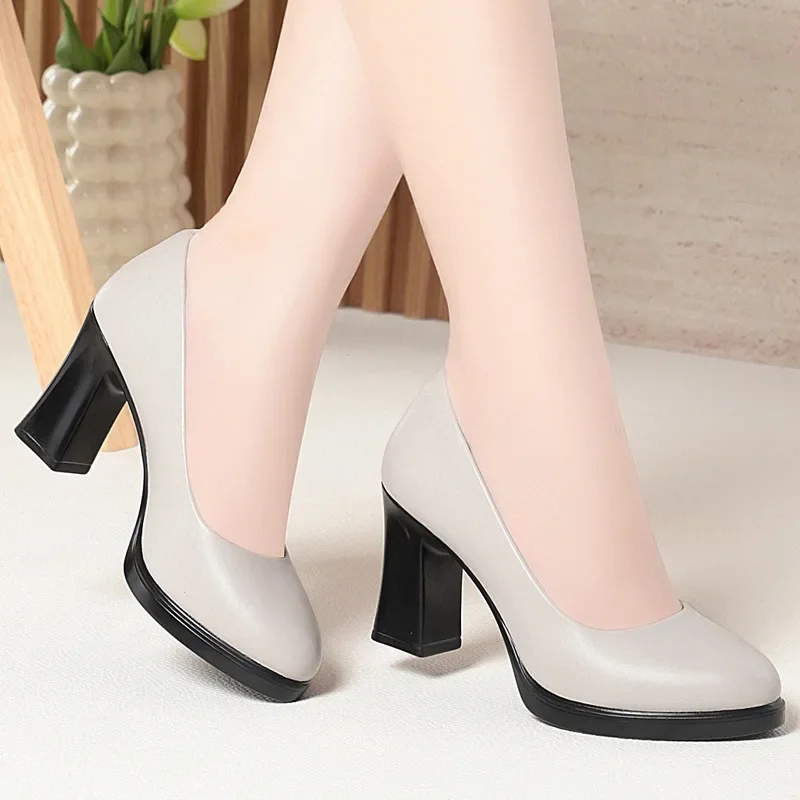 

Дышащая универсальная удобная обувь 6 см, 8 см, туфли-лодочки на платформе, осень 202, туфли на среднем блочном каблуке для офисной работы, мамы