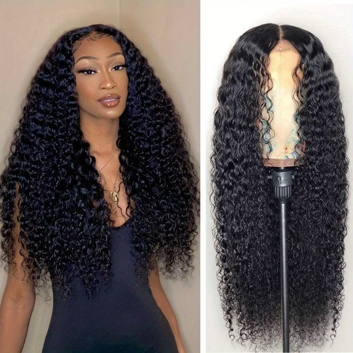

Deep Wave Synthetic Lace Front Wig for Women, Natural Black, Glueless, Tangle-Free, Pre-Plucked Hairline, Minimal Shedding,