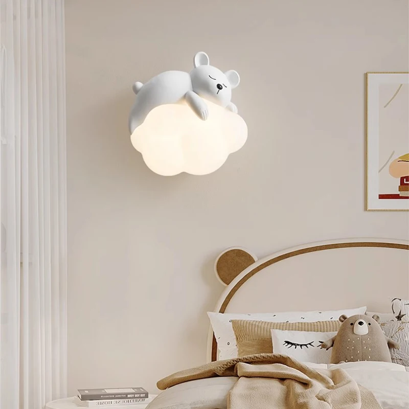 Cute Children\'s Room Bedside Wall Lamp Bear Rabbit Cloud Lamp Creative Cream Style Baby Room Nursery Boy Girl Bedroom Wall Light