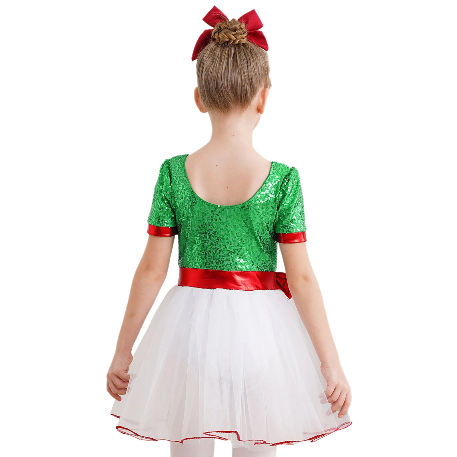 Vestido de Natal para meninas adolescentes, listra de lantejoulas, collant de cana doce, tutu para ginástica, patinação, roupas modernas de dança lírica