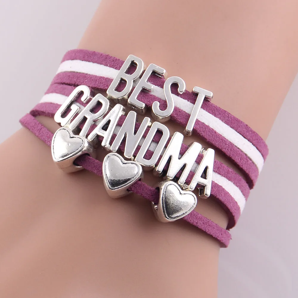 Little Minglou 3 Styles Best Grandma Bracelet Heart Charm Suede Wrap Bracelet & Bangles For Women Jewelry Family Grandma Gift