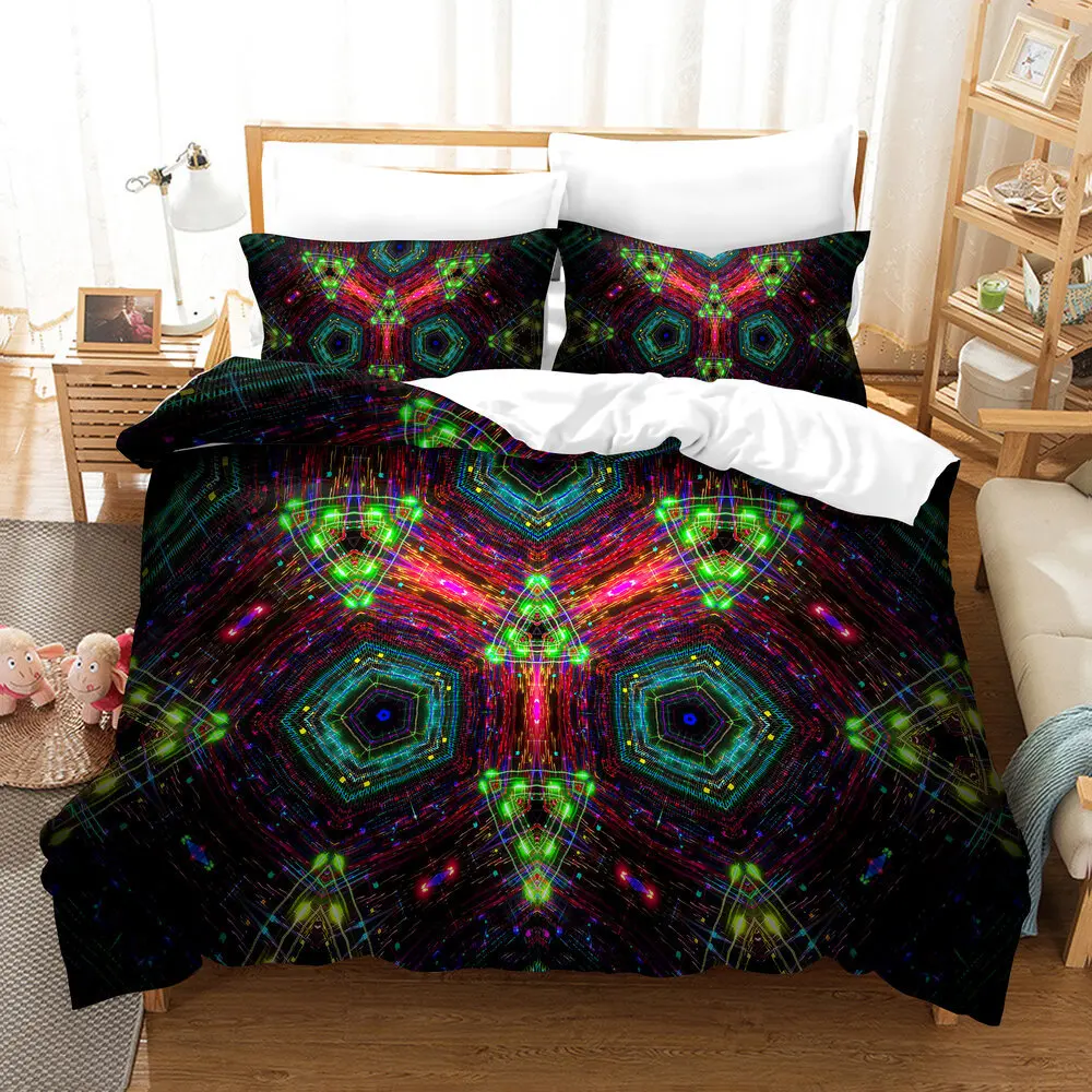 Bedding Set Visual Art Cyber Neon Lights Printed Cozy Duvet Cover King Queen Twin Size Birthday Gift for Adult Bedroom Decor