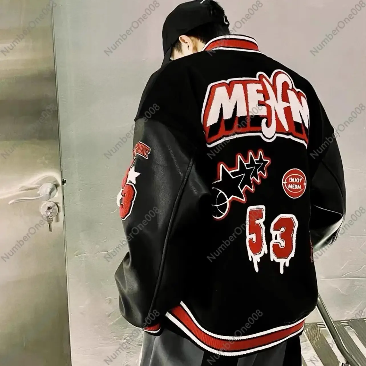 New American Original Black and Red Baseball Jacket Guochao Design Sense Niche Couple Motorcycle Jacket Loose Embroidery