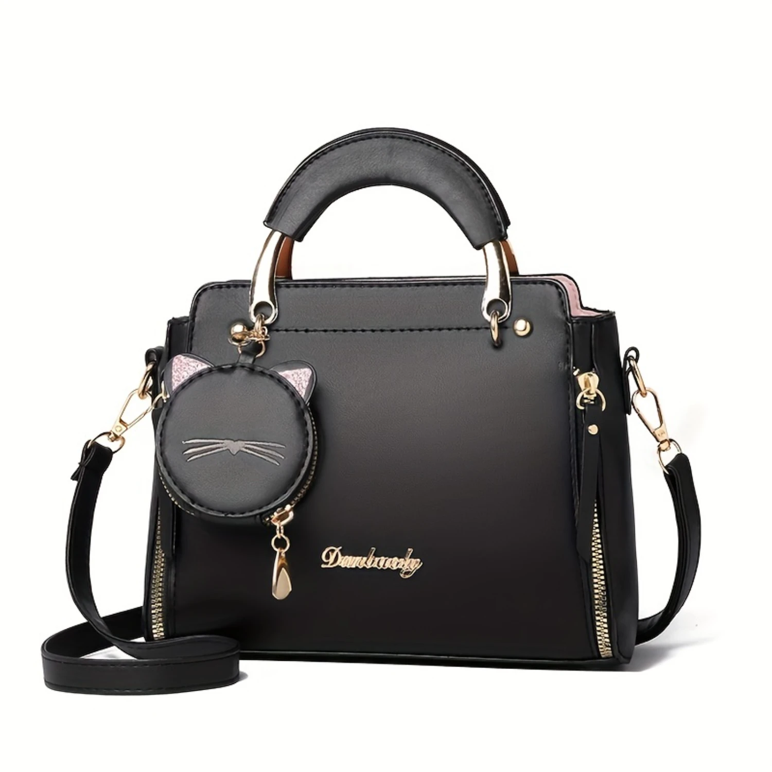 Lightweight Chic PU Leather Crossbody Satchel  Removable Strap, Secure Zipper Closure, Embroidery Detail for Everyday Elegance