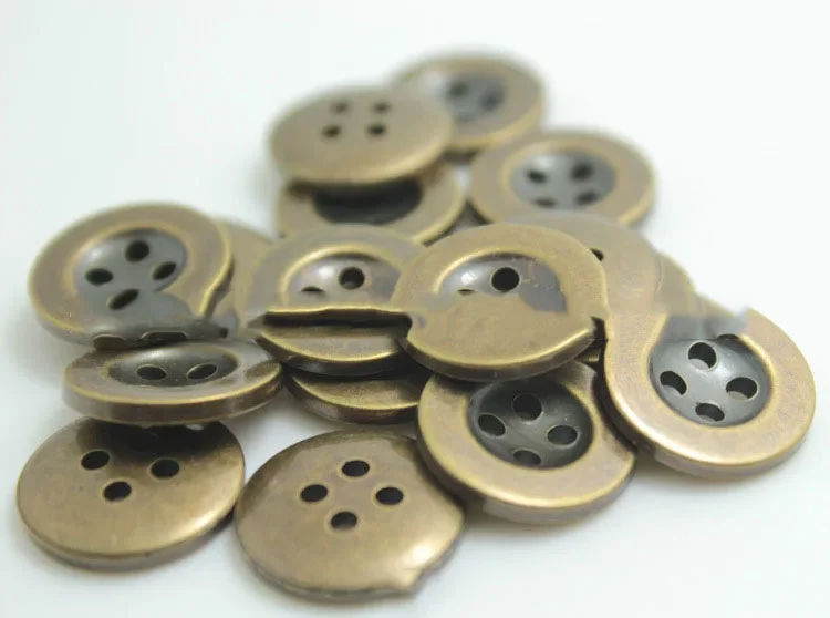 50PCS 10-25mm 4-Holes Buttons Spot Supply Wide Edge Four Eye Bronze Imitation Metal Button Coat Sweater Shirt Button