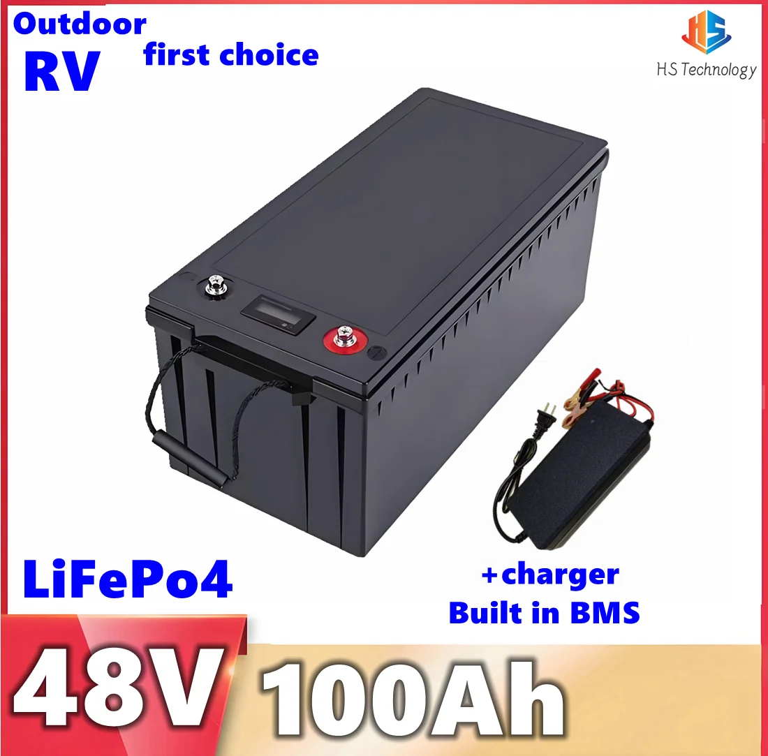 

48v 100AH lifepo4 waterproof deep cycle battery withBMS for tricycle golf cart inverter Solar energy storage scooter+10A charger