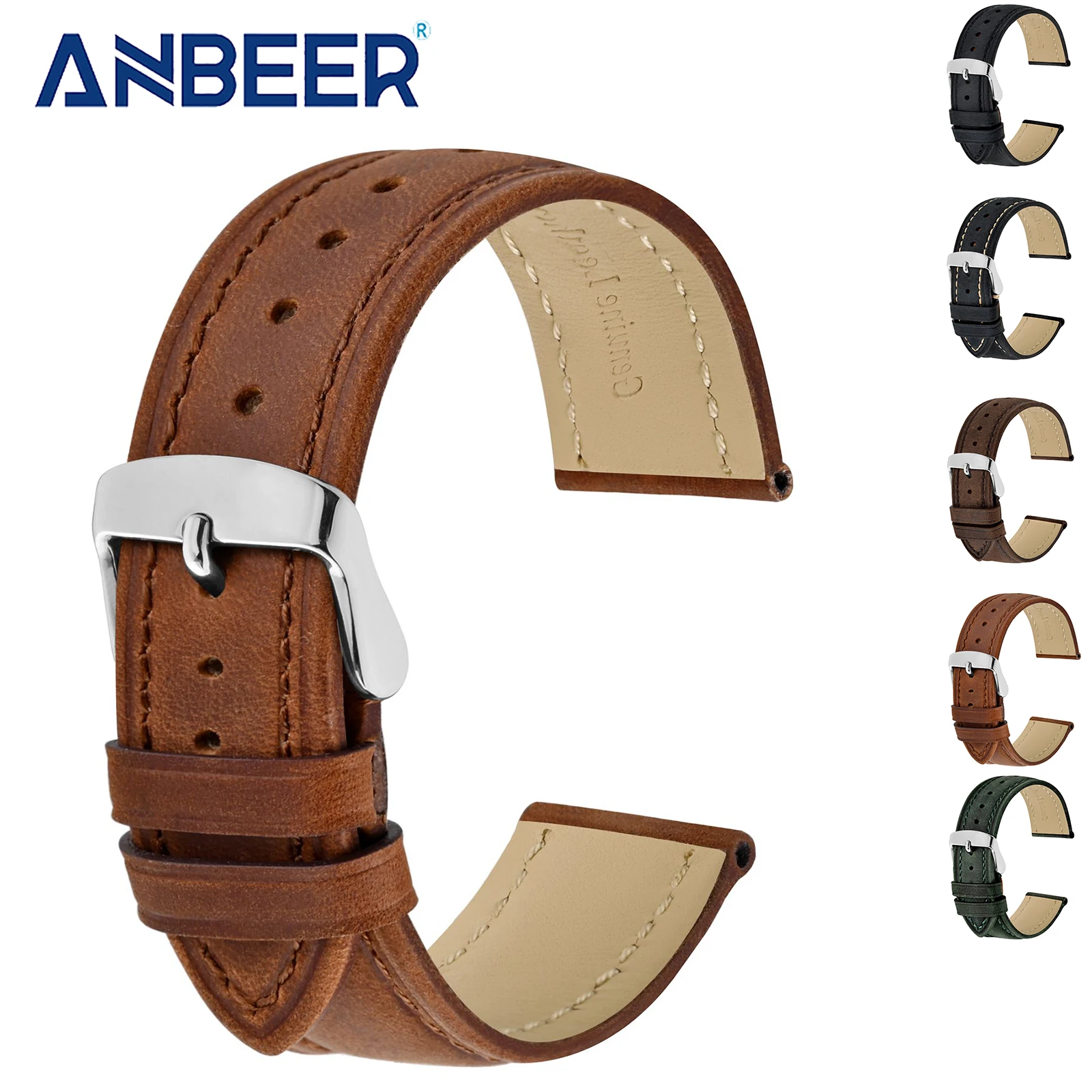 

ANBEER Vintage Leather Watch Starp 14mm15mm16mm18mm 19mm 20mm21mm 22mm 23mm 24mm Watch Band for Men,Women Replacement