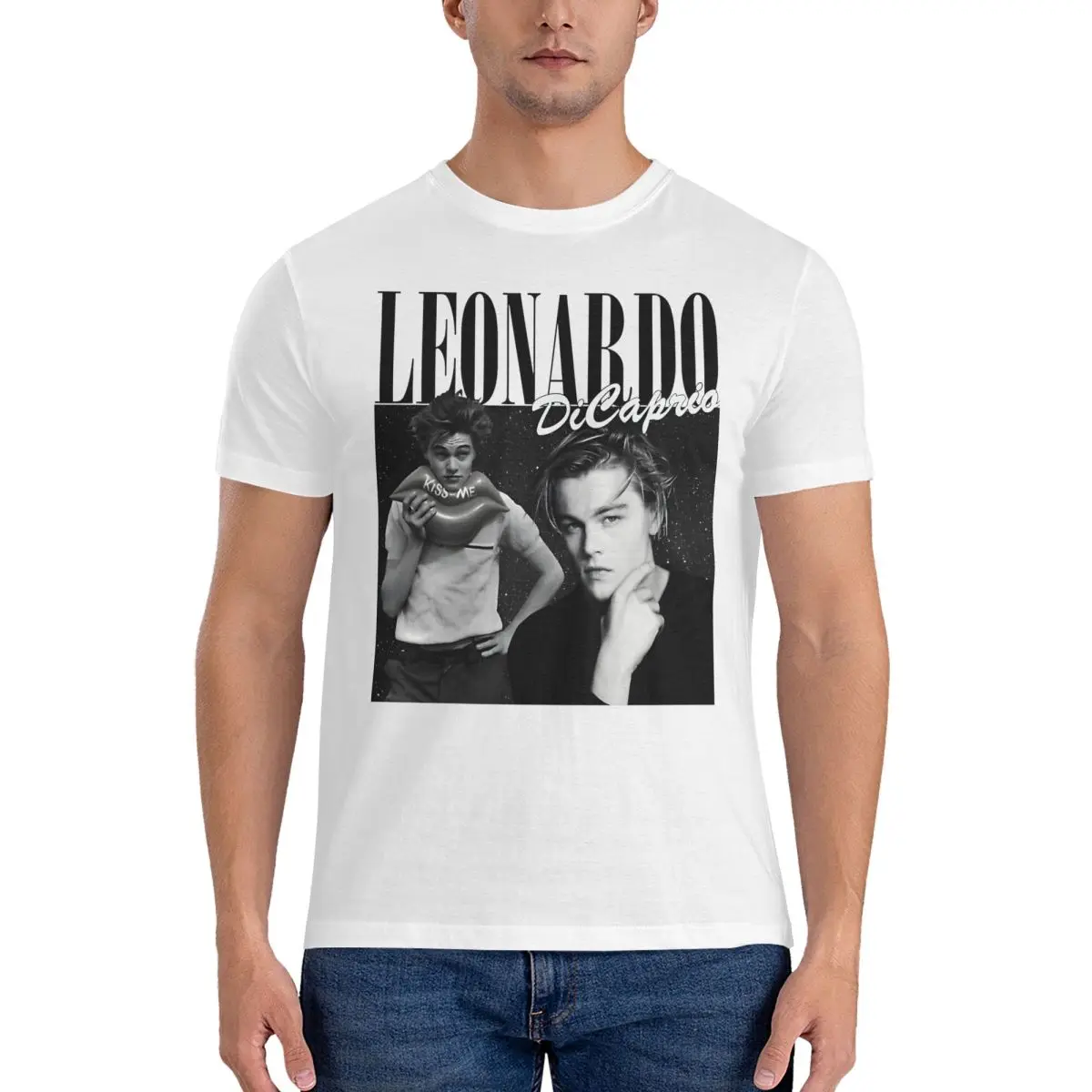 Men Star T Shirts Leonardo DiCaprio 100% Cotton Clothes Vintage Short Sleeve Crew Neck Tees Unique T-Shirt