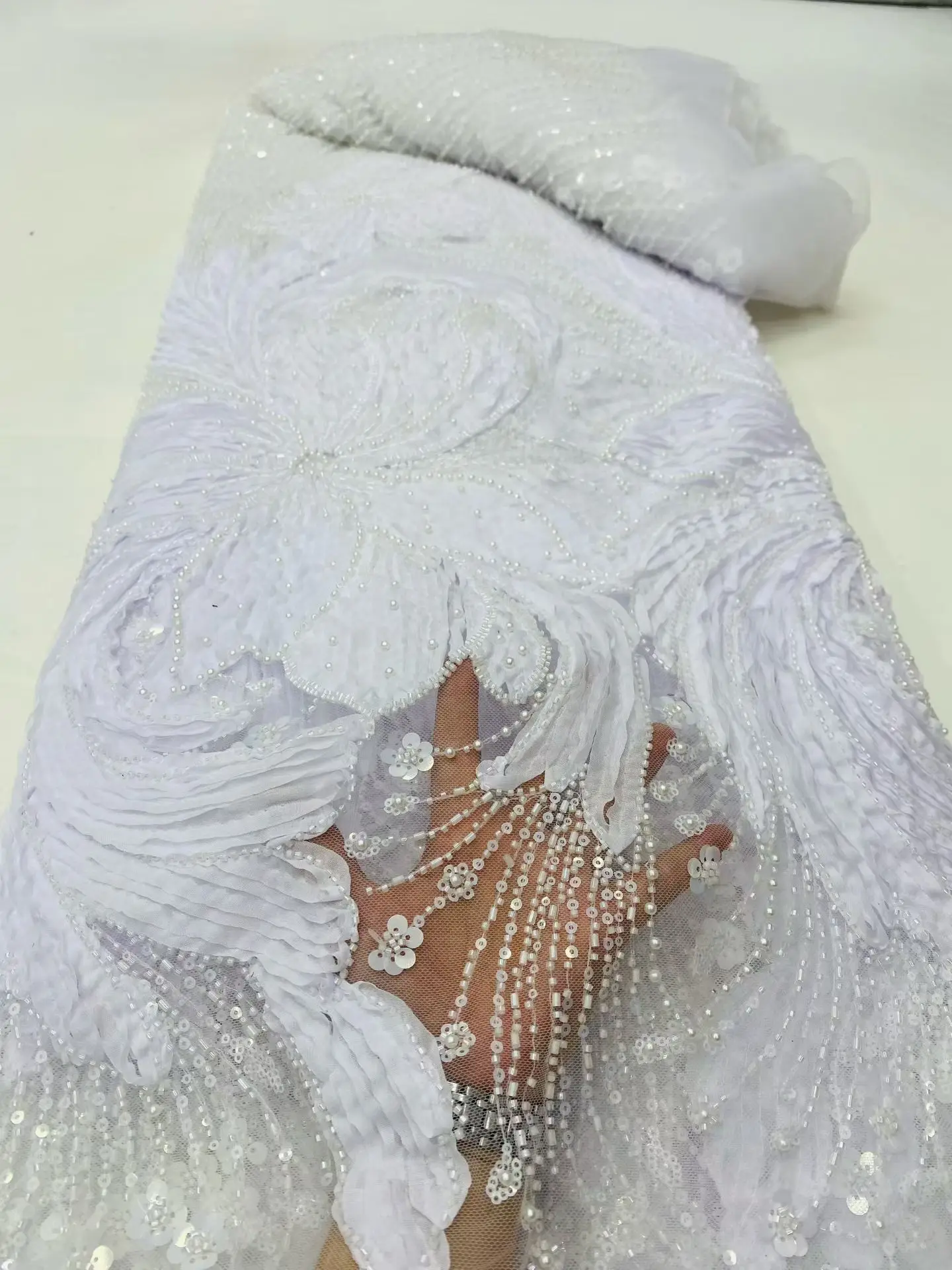 

5Yard Pink Mesh Tulle Fabrics With Sequin & Beaded, African & Nigerian Lace Fabric Per Meter,Suitable For Wedding Dresses Design