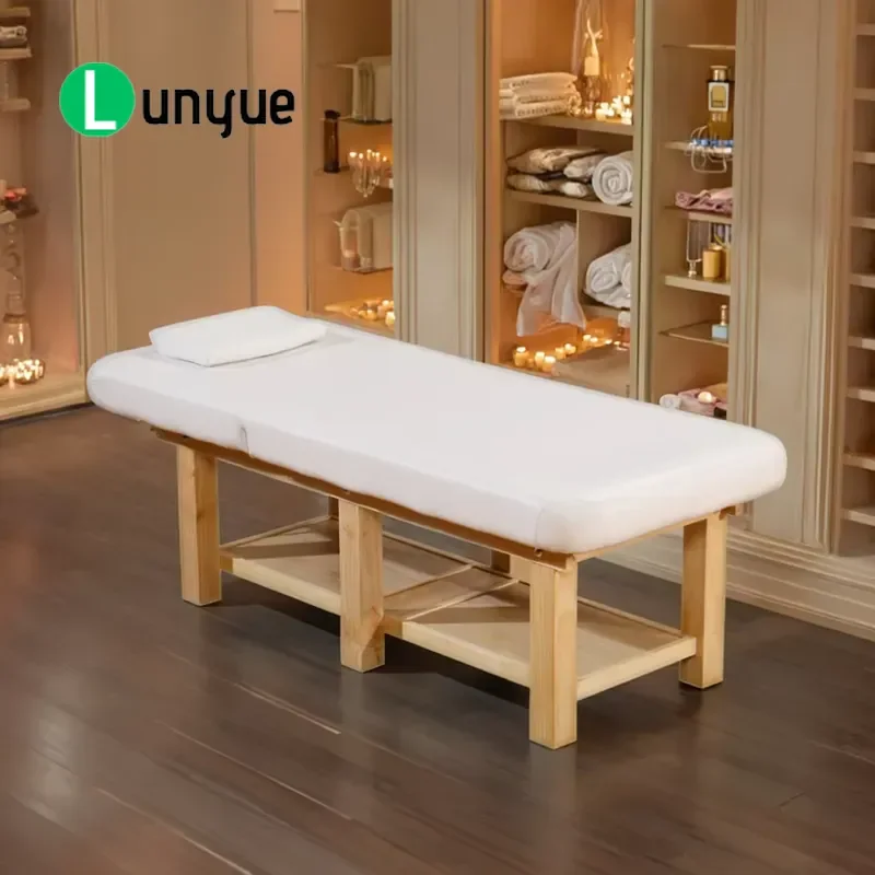 Modern Wooden Beauty Massage Bed with Constant Temperature Heating Facial Breathing Hole Mattress for Spa Treatment