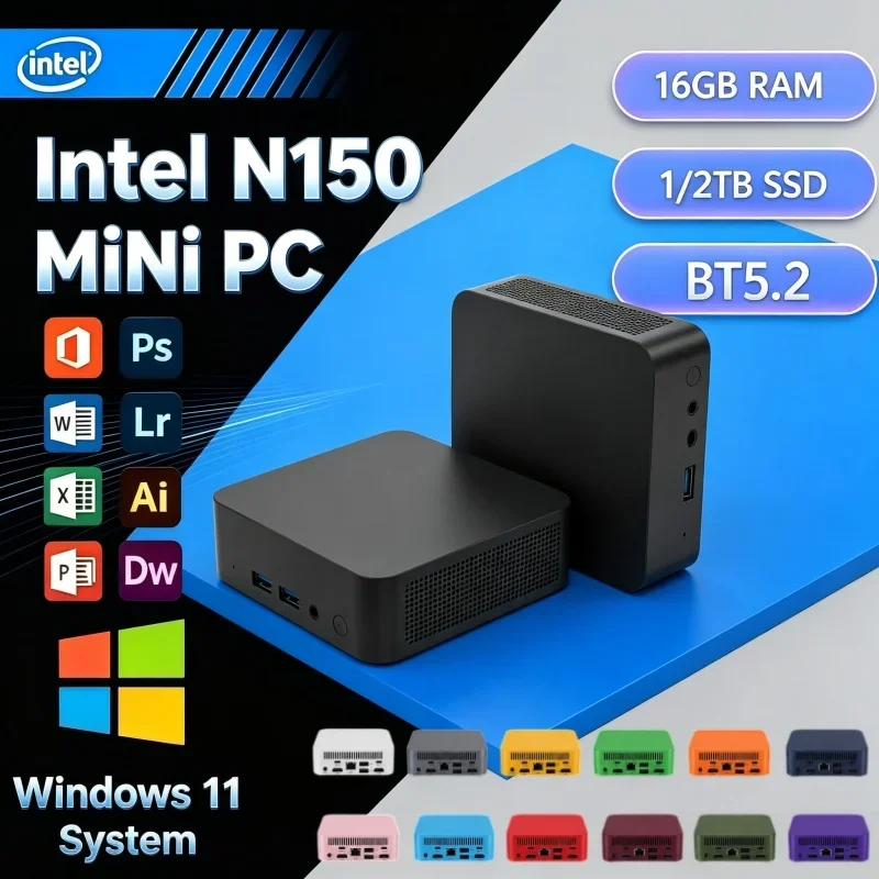 Intel All-In-One Portable Mini Desktop Intel N150 Windows11 16GB RAM 2TB SSD 4K 60Hz WiFi6 BT5.2 Silent Cooling For Home Office - Aliexpress Deal