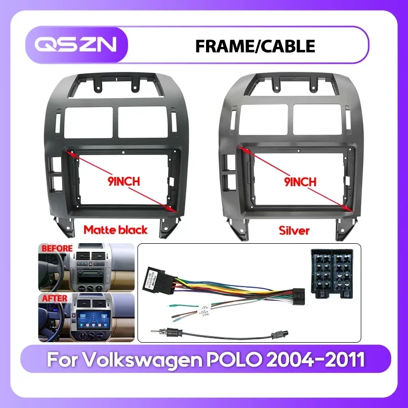 For VW Volkswagen POLO 2004-2011 9inch CarRadio Plastic Fascias Panel Dashboard Frame Installation GPS Android Multimedia Playe