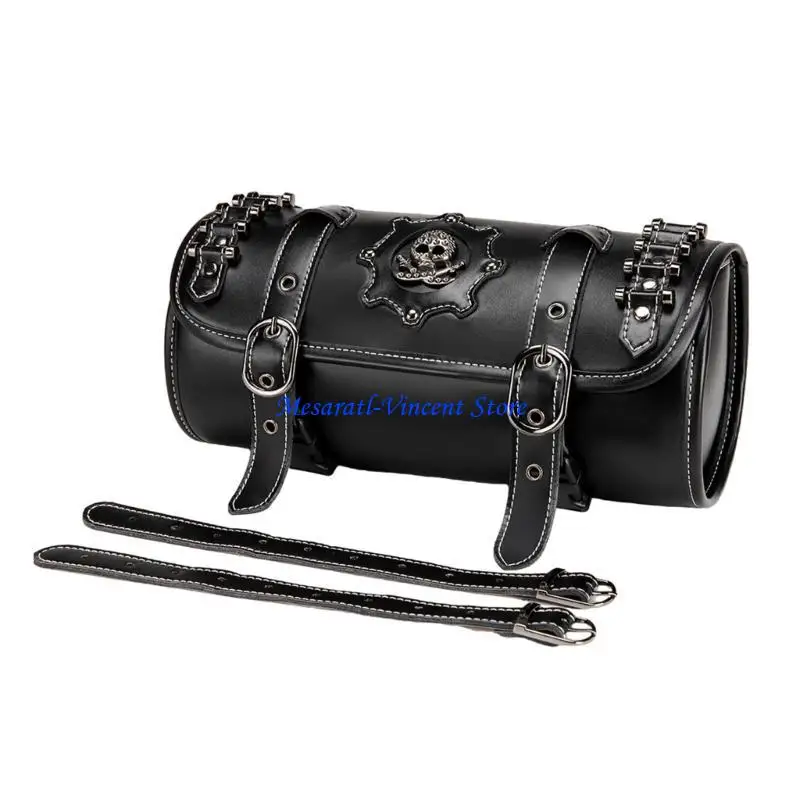 

A70F Motorcycle Saddlebag Vintage Tool Bag Skull Pattern PU Storage Front Fork Handlebar Bag Tool Bag