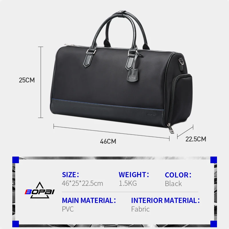 BOPAI Biznes Gym Sportowa Torba Weekender  3 w 1 Satchel Large Capacity Travel Waterproof Tote Men's Handbag Luggage Bag