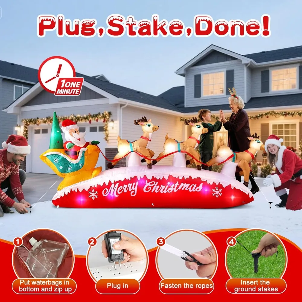 10FT طويلة عيد الميلاد المطاطية سانتا كلوز مع مزلقة الرنة الزينة في الهواء الطلق، المدمج في الدورية المصابيح الملونة سانتا ضربة #6