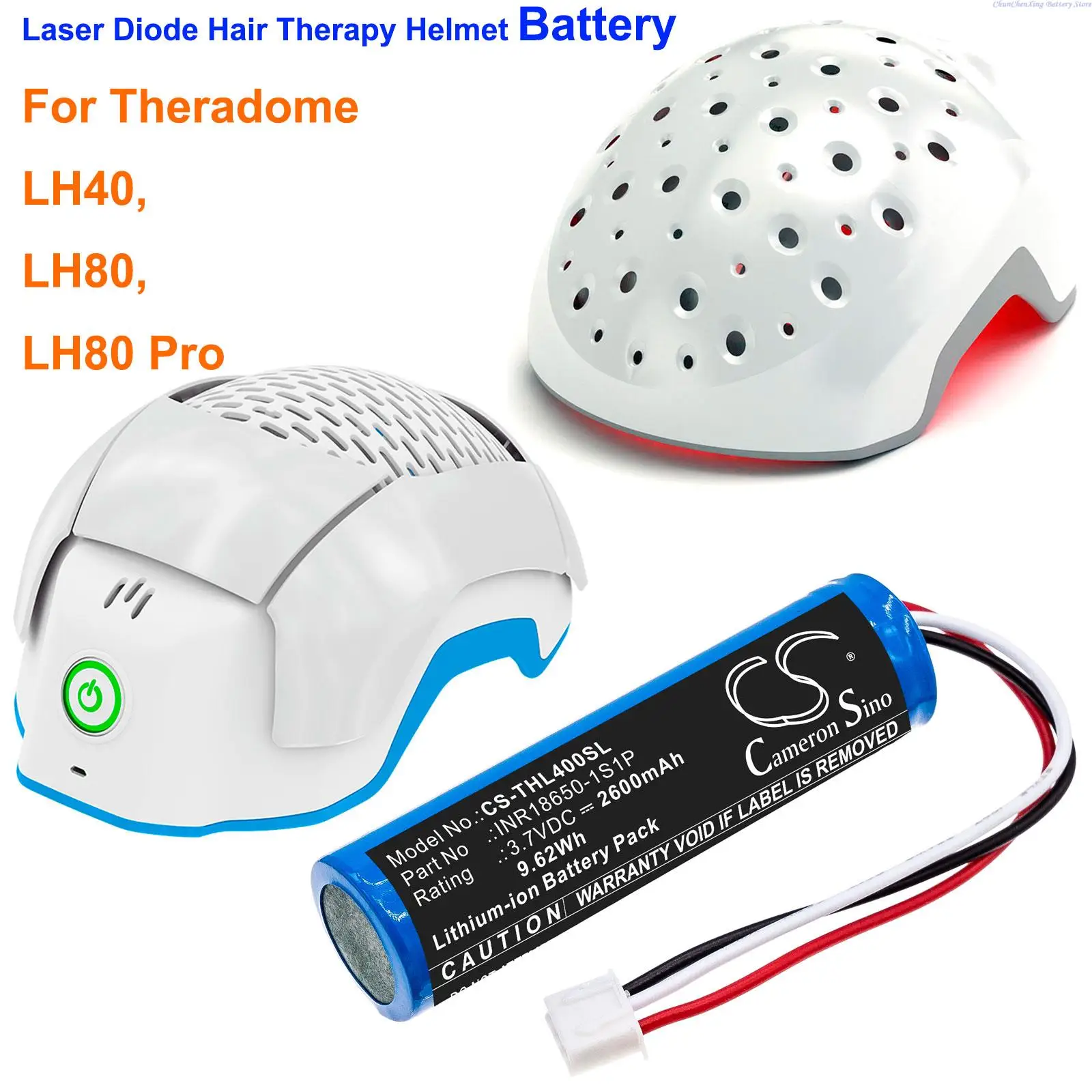 Cameron Sino 2600mAh Laser Diode Hair Therapy Helmet Battery INR18650-1S1P for Theradome LH40, LH80, LH80 Pro