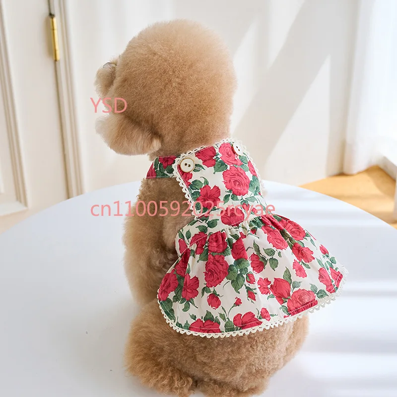 

Spring Summer Rose Printed Pet Dress For Small Dogs And Cats