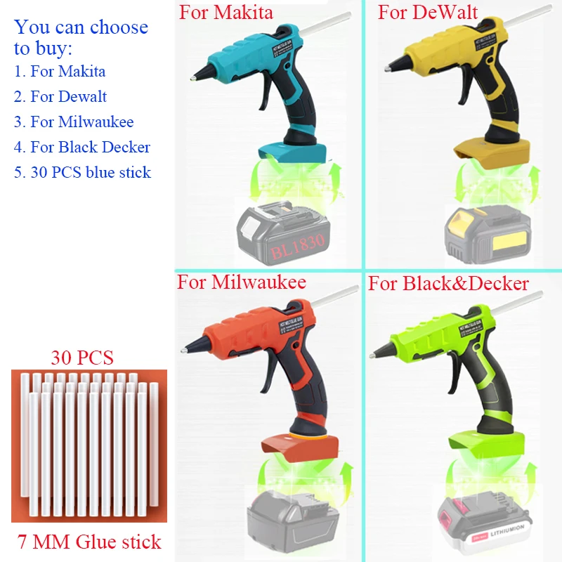 NL227C Wireless Hot Melt Glue Gun For Makita BL1830 For Milwaukee  For Black Decker For Dewalt DCB183 DCB609 Lithium Battery