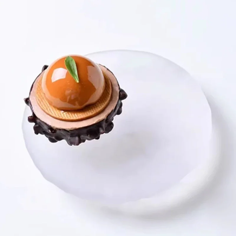 Retro Transparent Special-shaped Ice-like Light-sensitive Glass Plate Round Hammer Artistic Conception Cooking Flat Plate