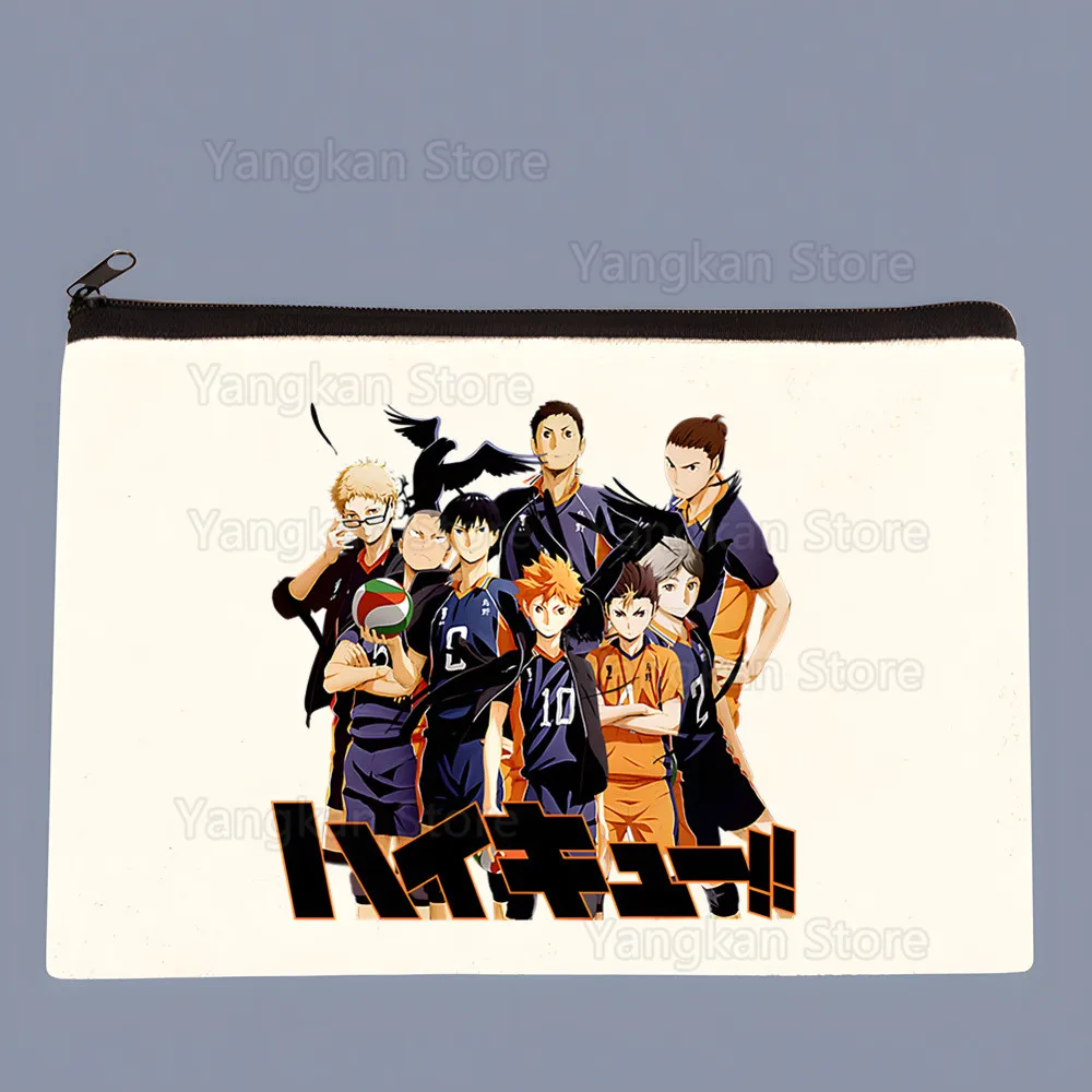 أنيمي الكرة الطائرة Haikyuu قماش كيس التخزين متعددة الوظائف حقيبة مستحضرات التجميل سستة مقلمة للطلاب DIY بها بنفسك